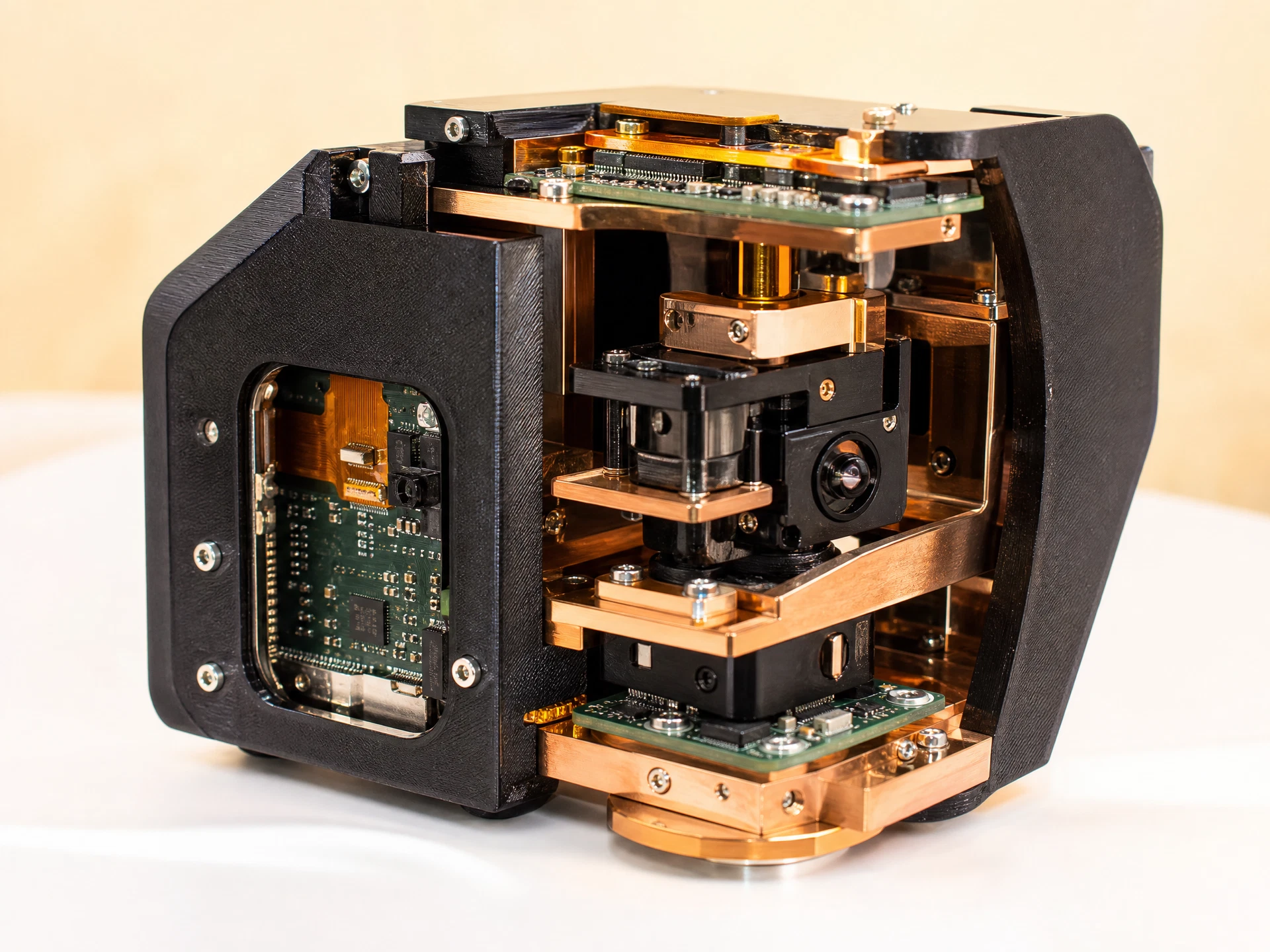 Precision electronic device assembly close-up